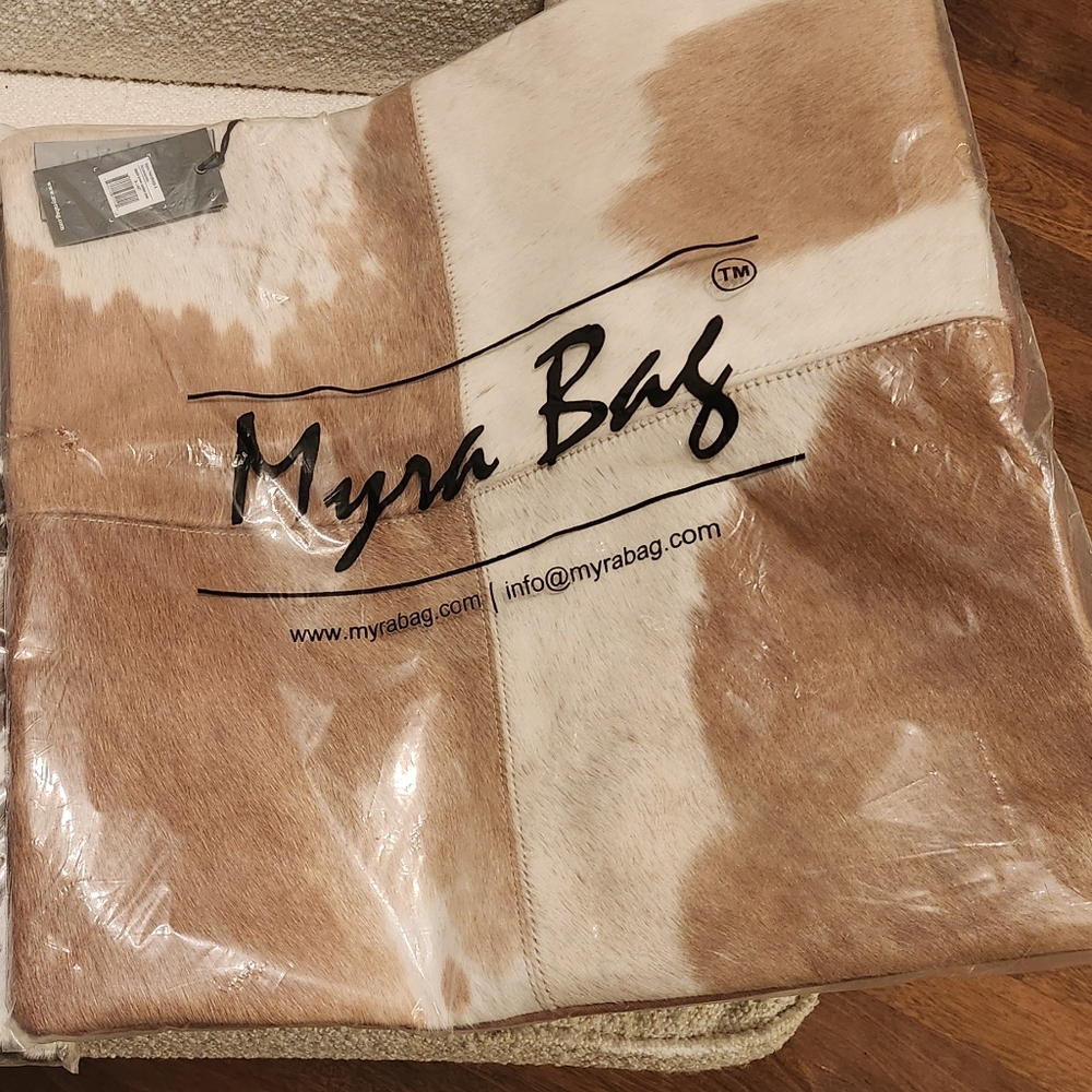 Myra Bag Cowhide Patchwork in Brown and Cream Pillow Cover